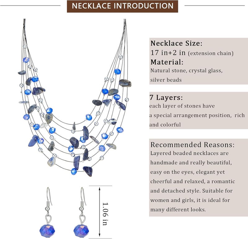 Errally Store Multi-Layer Boho Shell Beaded Necklace for Women Colorful Crystal Strand with Silver Beads Statement Collars Necklace and Earrings Costumes Jewelry Sets for Women - Image 5